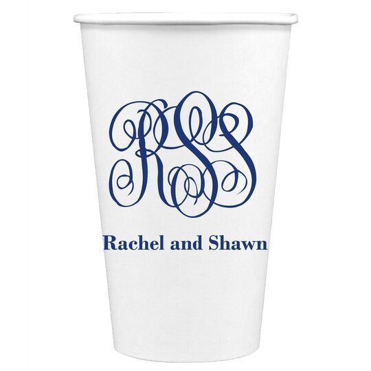 Large Script Monogram with Text Paper Coffee Cups